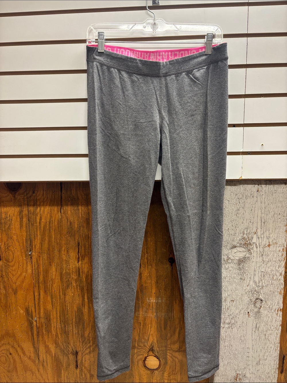 Under Armour Girls' Gray Leggings with Pink Waistband